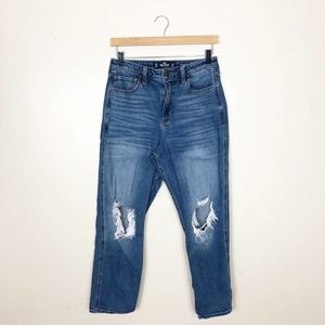 HOLLISTER | Women's Size 11 Blue Dark Wash Distressed Ultra High Rise Mom Jeans